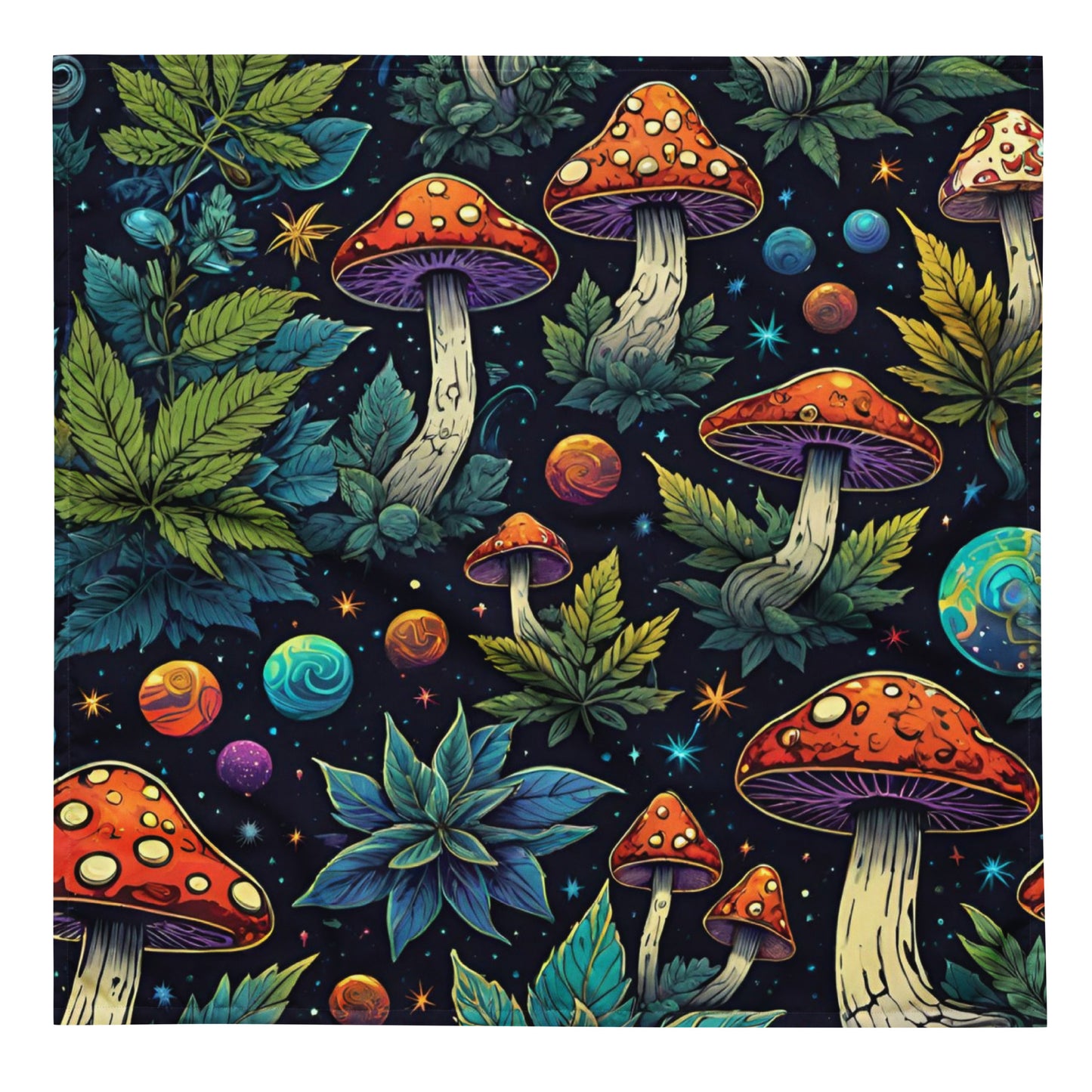 Marijuana Leaves, Planets, and Mushrooms All-over print bandana