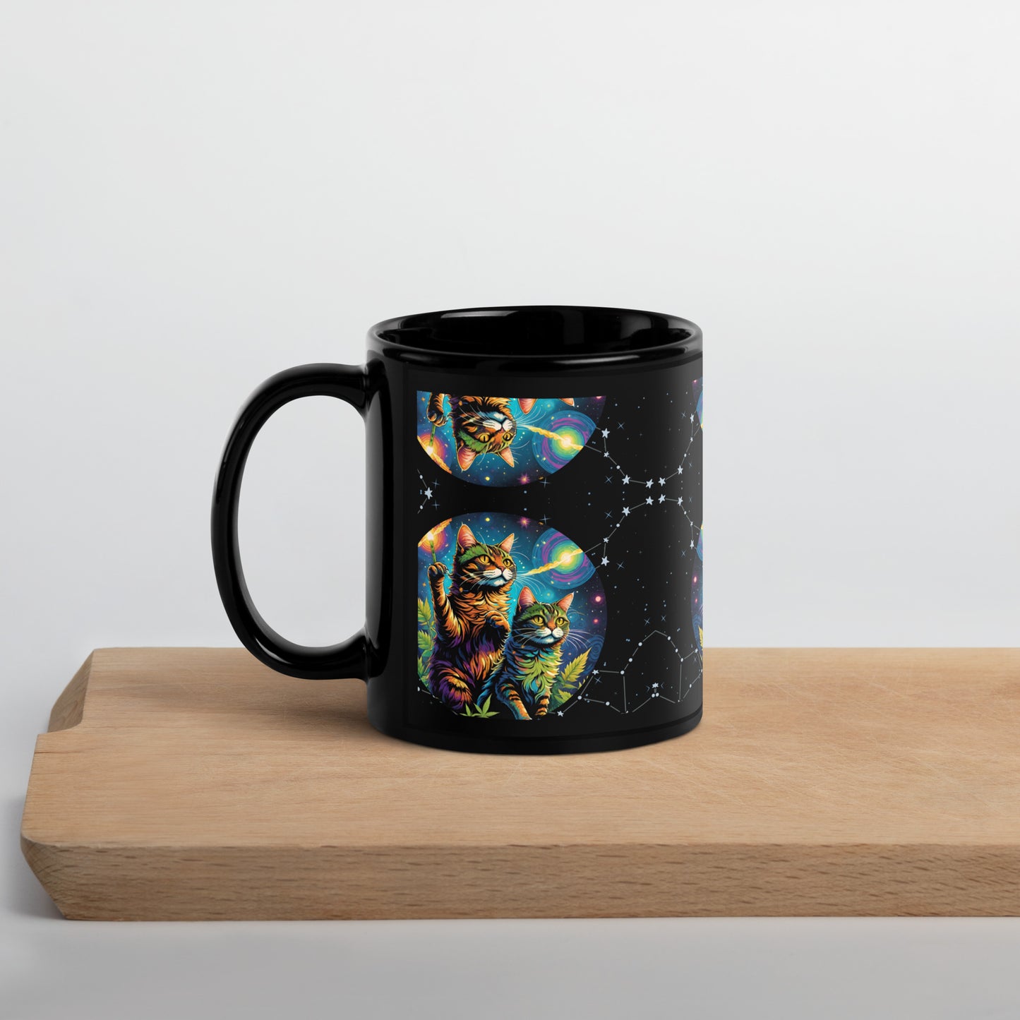 Trippy Space Cats Black Glossy Mug