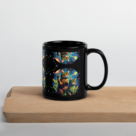 Trippy Space Cats Black Glossy Mug