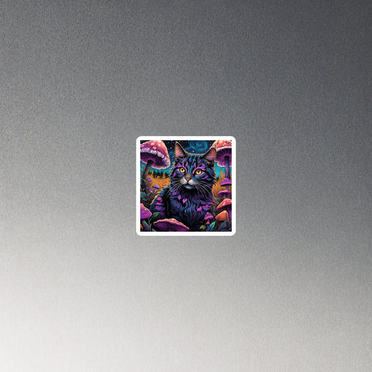 Violet Cat with Psychedelic Mushrooms Magnet