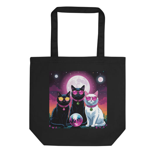Disco Cats Eco Tote Bag (printed on one side)