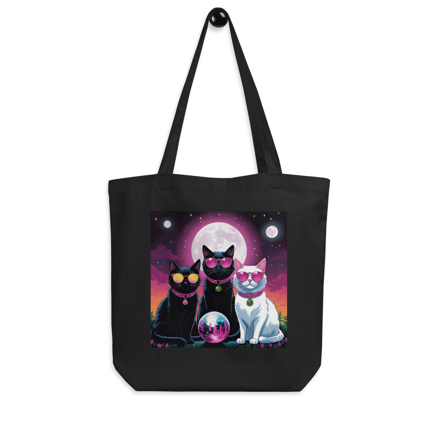 Disco Cats Eco Tote Bag (printed on one side)