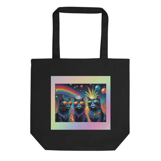 Rainbow Pride Rave Cats with Sunglasses Eco Tote Bag (printed on one side)