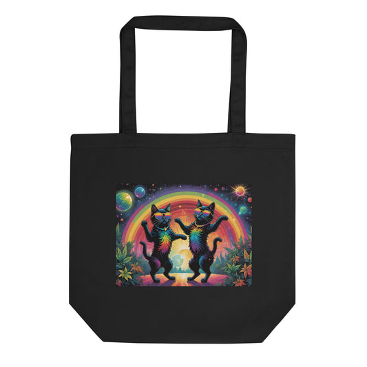 Rainbow Disco Cats Eco Tote Bag (printed on one side)