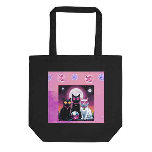 Pink Disco Cats Eco Tote Bag (printed on one side)