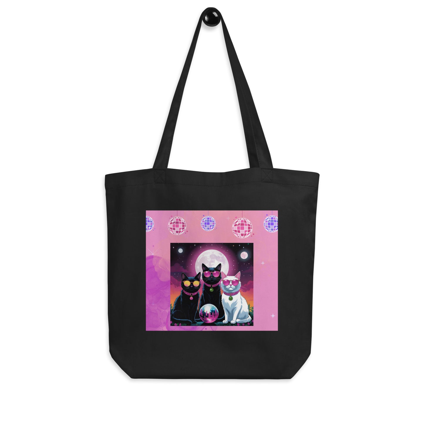 Pink Disco Cats Eco Tote Bag (printed on one side)