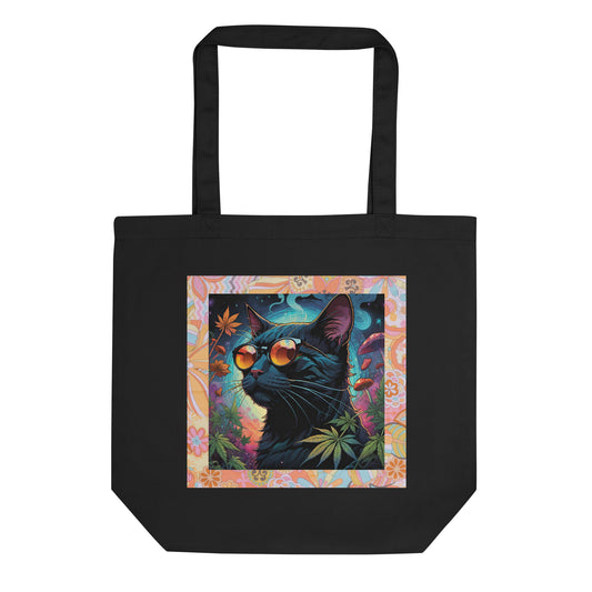 Psychedelic Cat with Sunglasses Eco Tote Bag