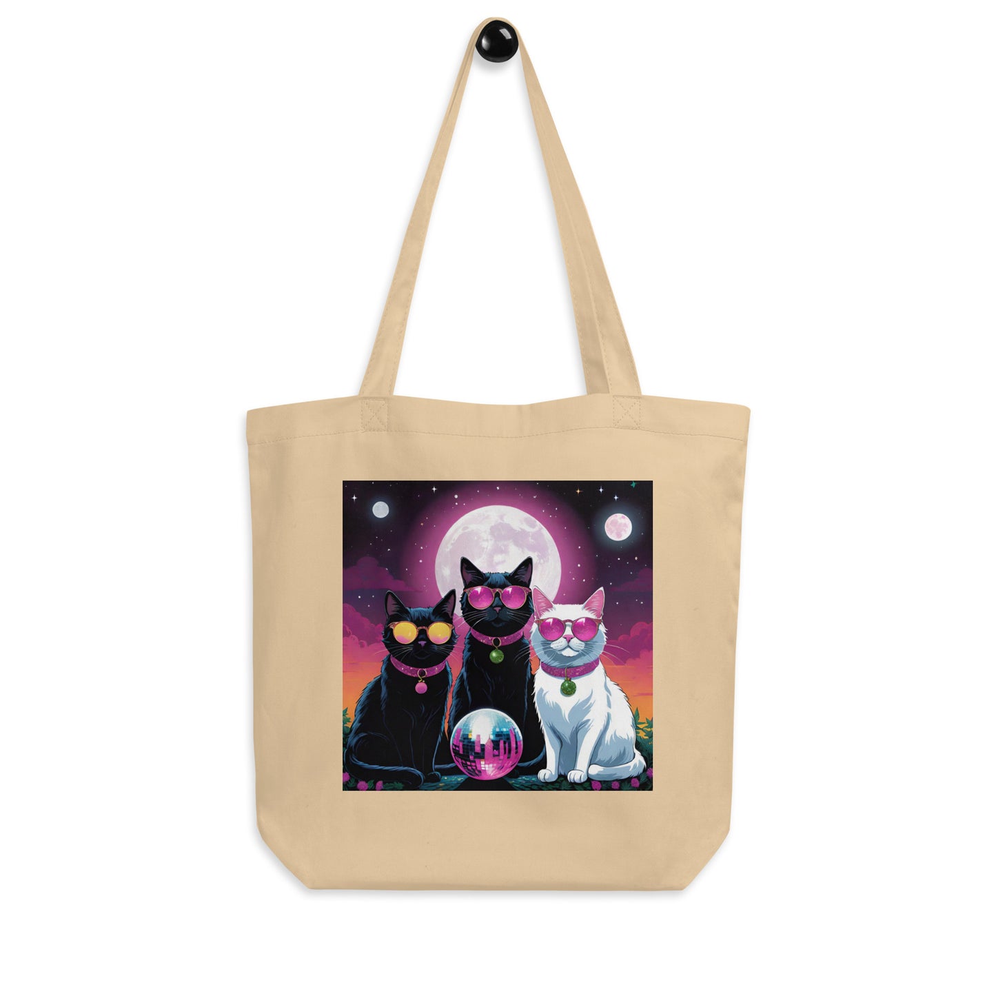 Disco Cats Eco Tote Bag (printed on one side)