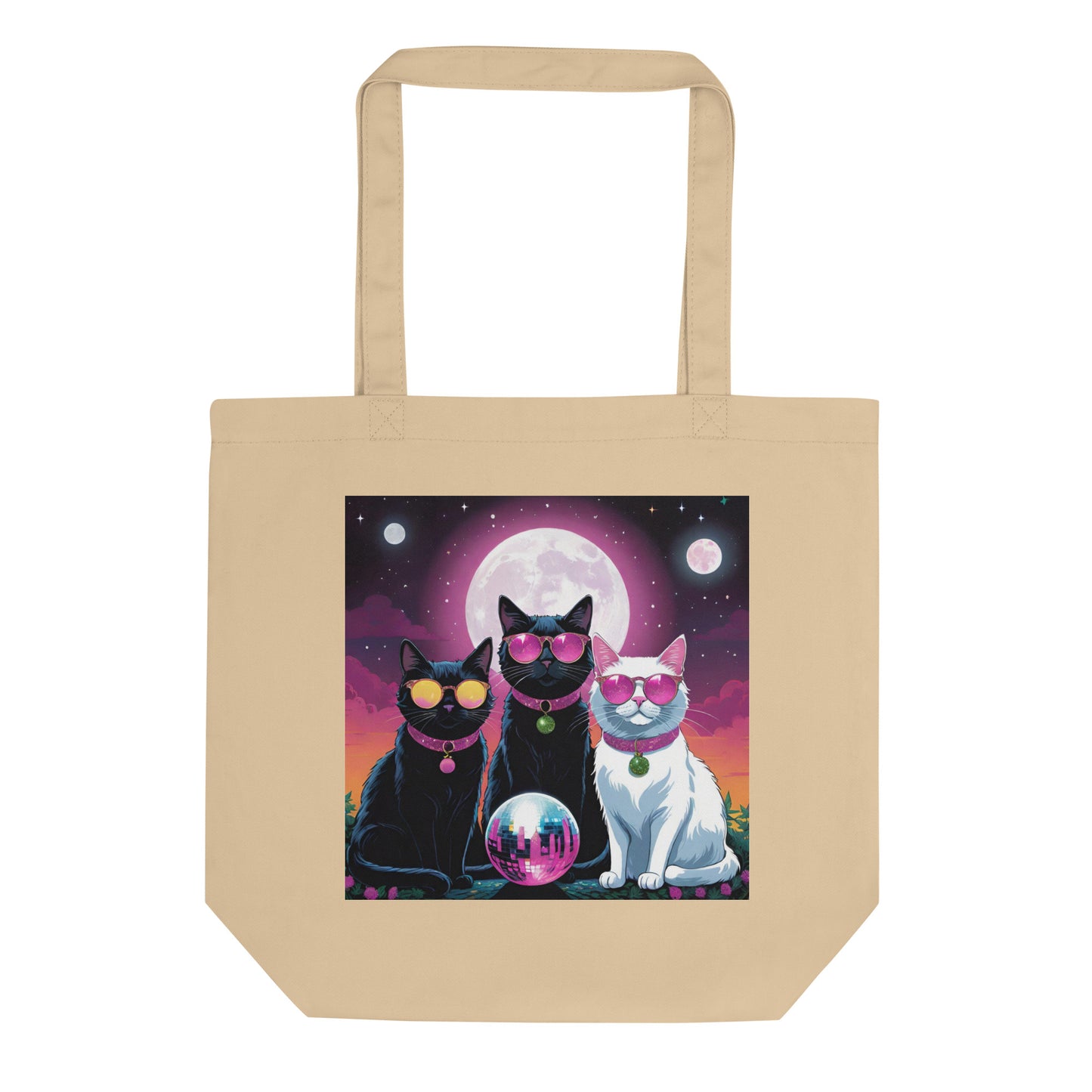 Disco Cats Eco Tote Bag (printed on one side)