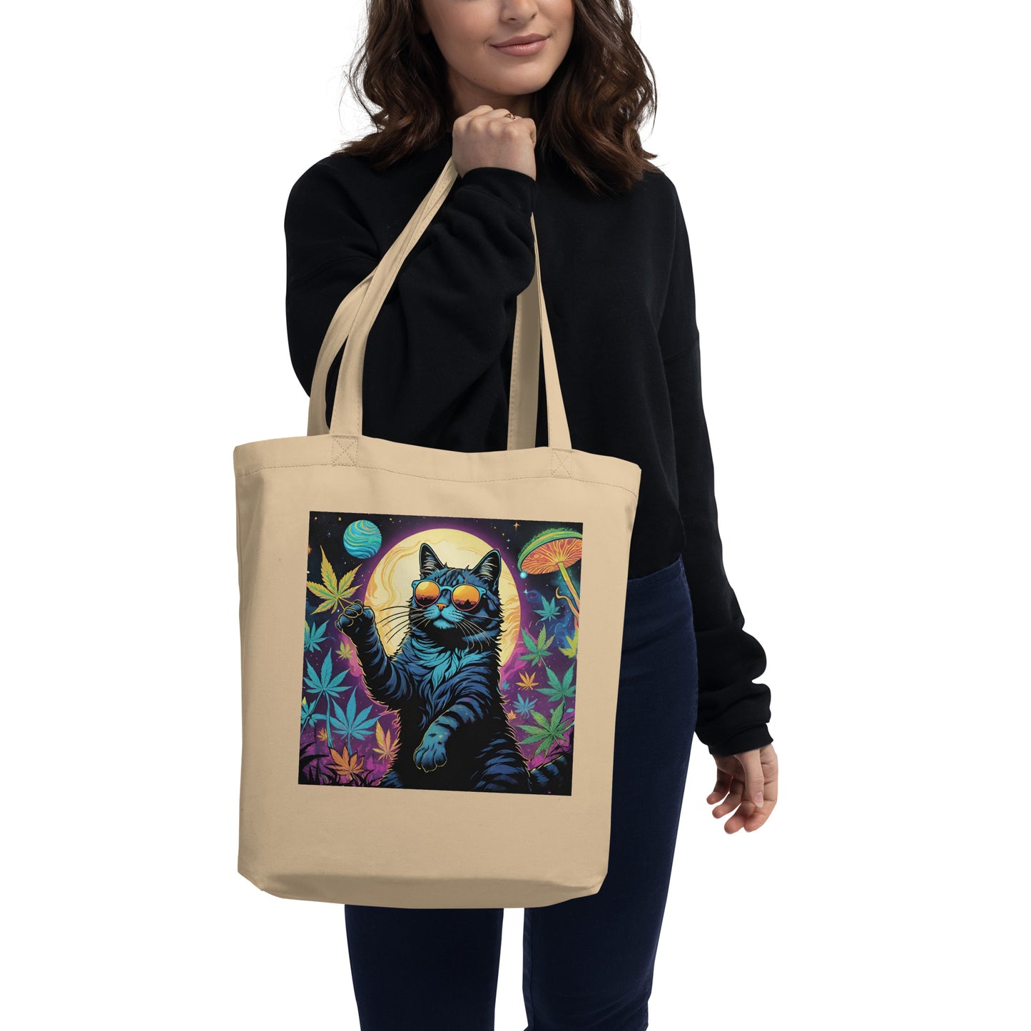 Marijuana Cat Eco Tote Bag (printed on one side)