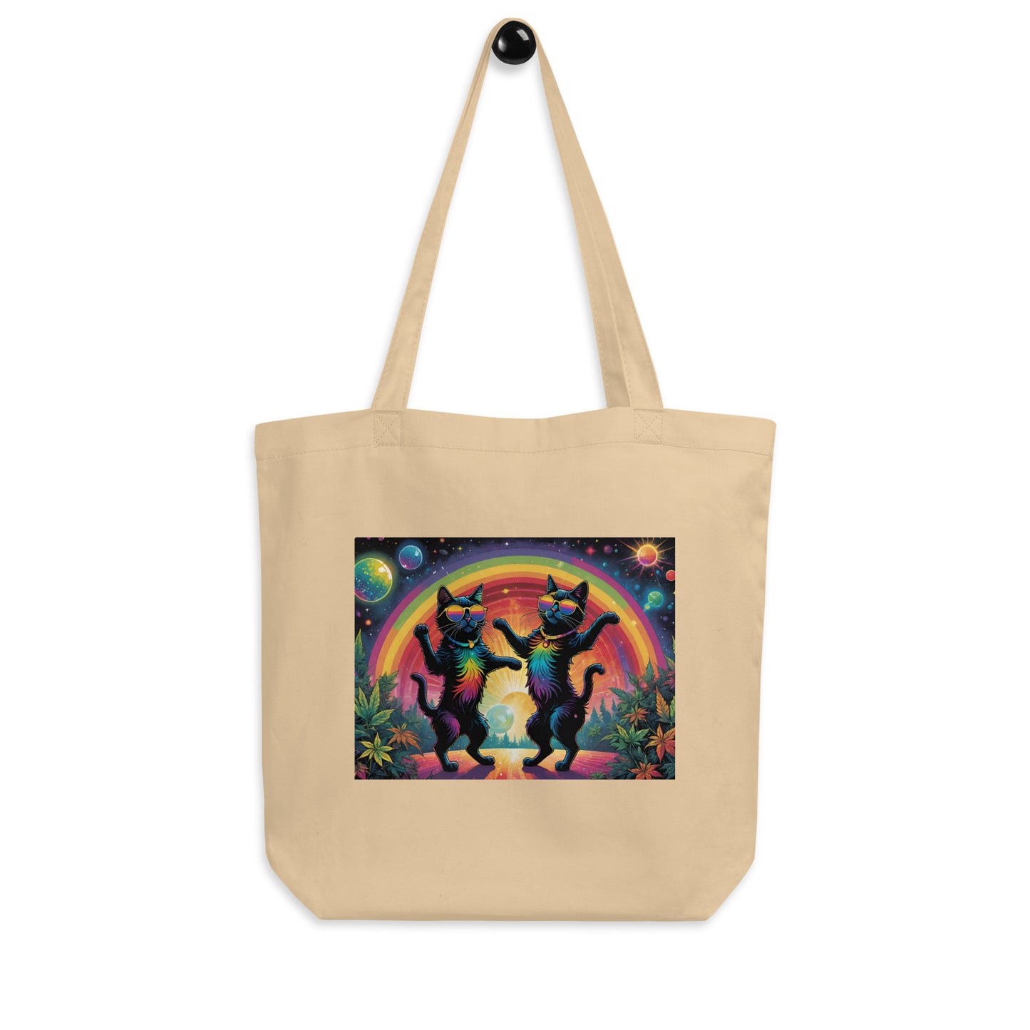 Rainbow Disco Cats Eco Tote Bag (printed on one side)