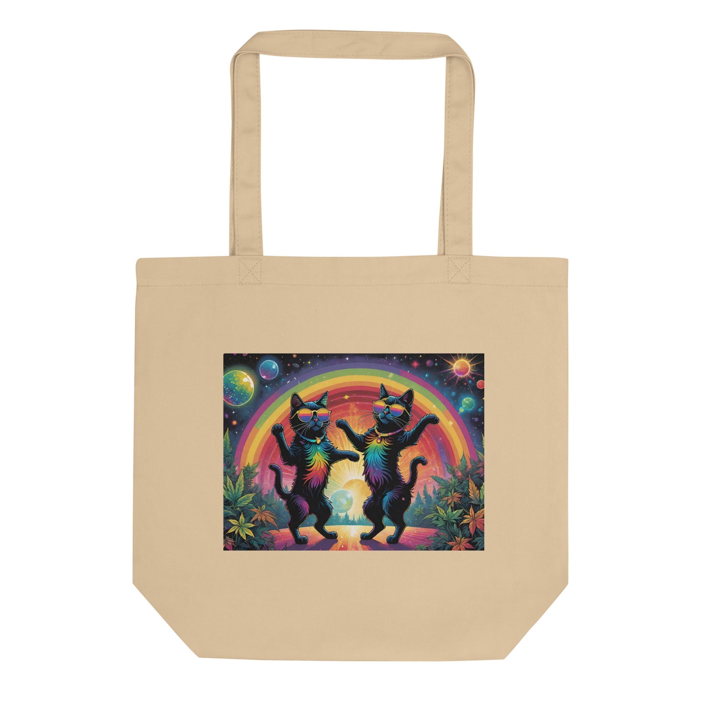 Rainbow Disco Cats Eco Tote Bag (printed on one side)