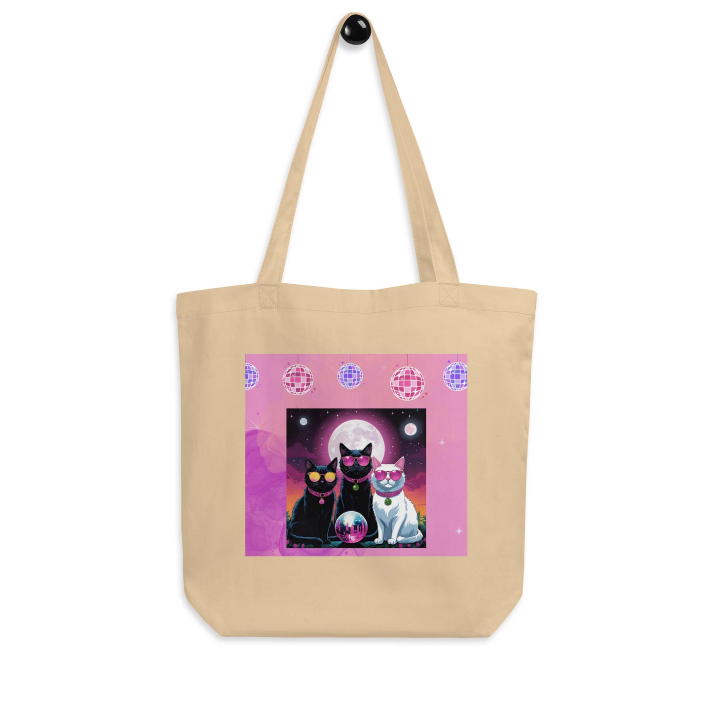 Pink Disco Cats Eco Tote Bag (printed on one side)