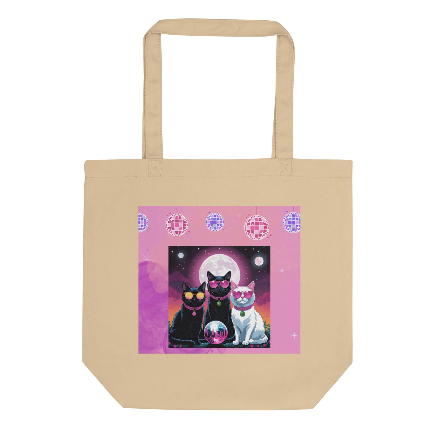 Pink Disco Cats Eco Tote Bag (printed on one side)