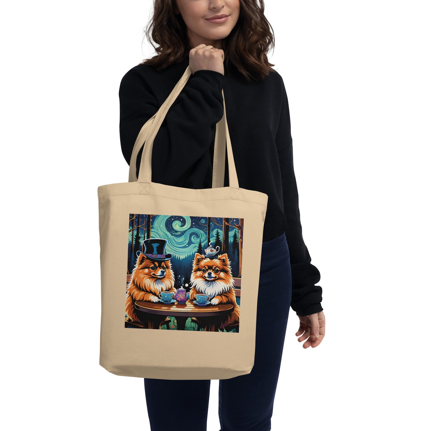 Pomeranian Teacups Eco Tote Bag (printed on one side)