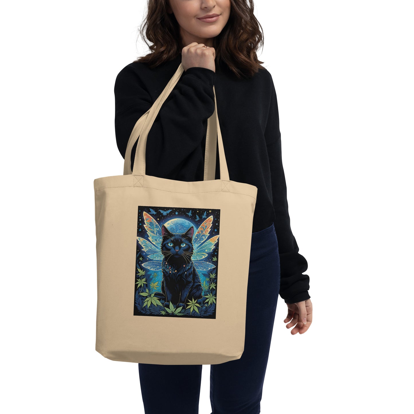 Black Fairy Cat - Organic Eco Tote Bag