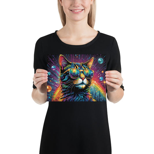 Rainbow Cat with Sunglasses Poster (8″×10″)