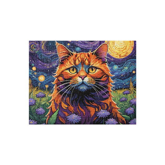 Fat Orange Cat with Purple Flowers Jigsaw puzzle