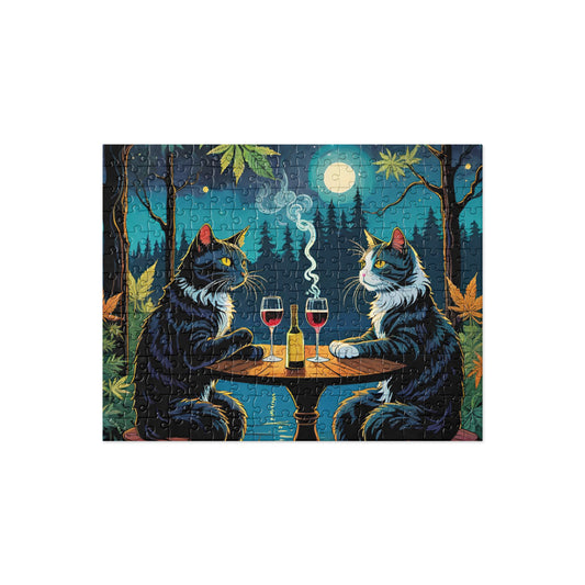 Two Marijuana Cats with Wine Jigsaw Puzzle