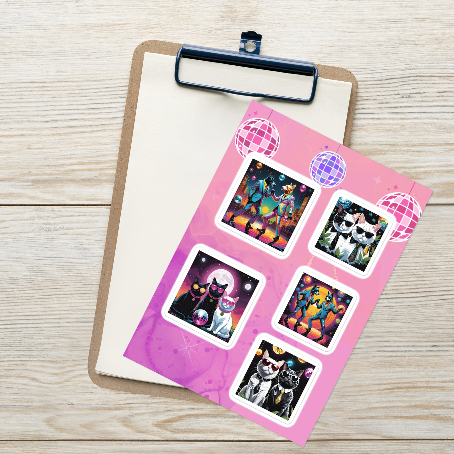 Disco Cats and Dogs Sticker Sheet
