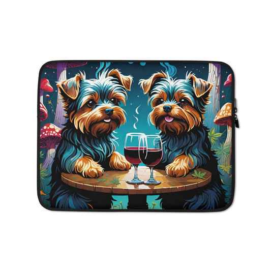 Two Wine Drinking Yorkie Dogs Laptop Sleeve