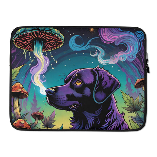 Purple Dog with Psychedelic Mushrooms Laptop Sleeve