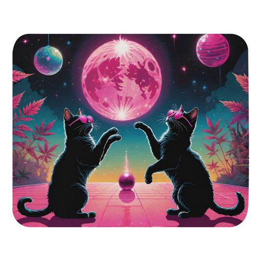 Pink Disco Cats Mouse Pad