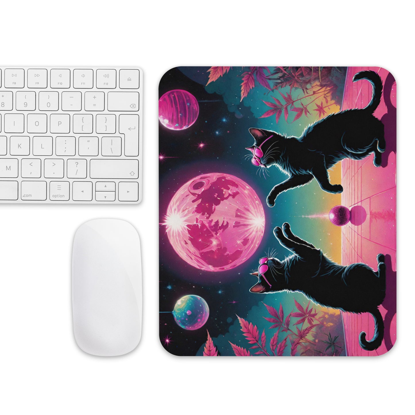 Pink Disco Cats Mouse Pad