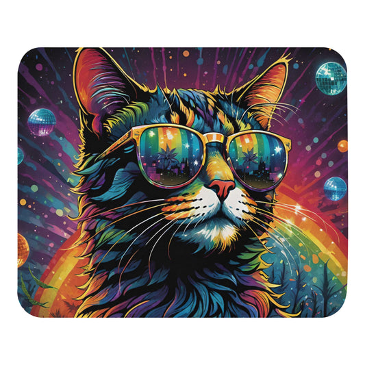 Rainbow Disco Cat Mouse Pad