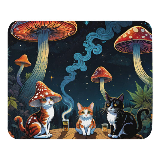 Psychadelic Mushroom Cats Mouse Pad