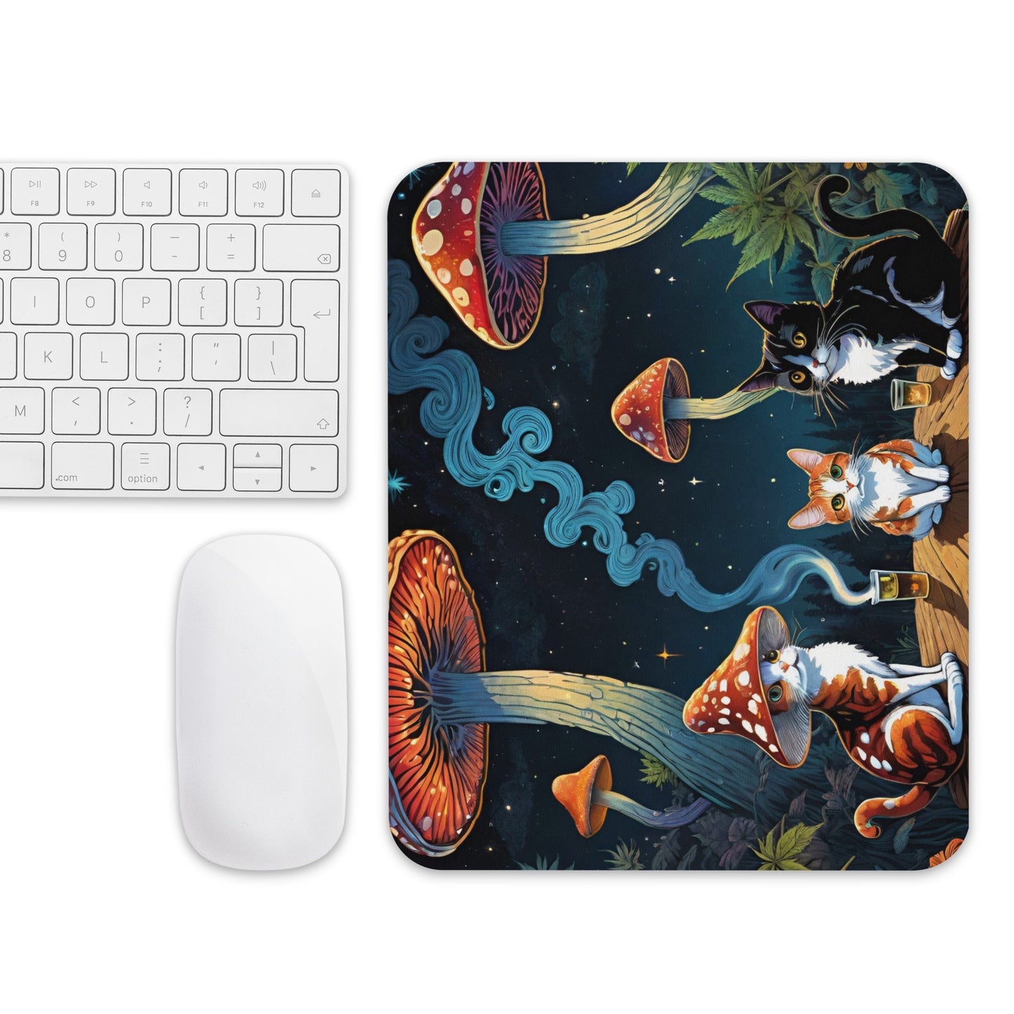 Psychadelic Mushroom Cats Mouse Pad