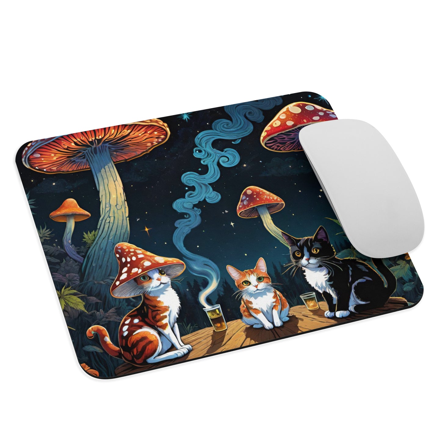 Psychadelic Mushroom Cats Mouse Pad