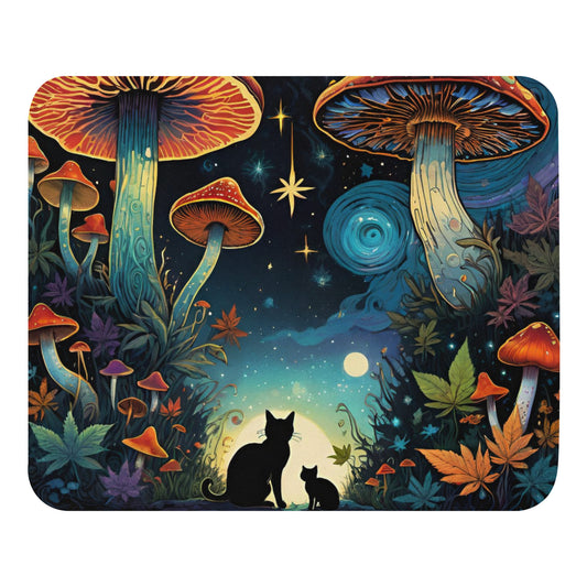 Black Cats and Psychedelic Mushrooms Mouse Pad