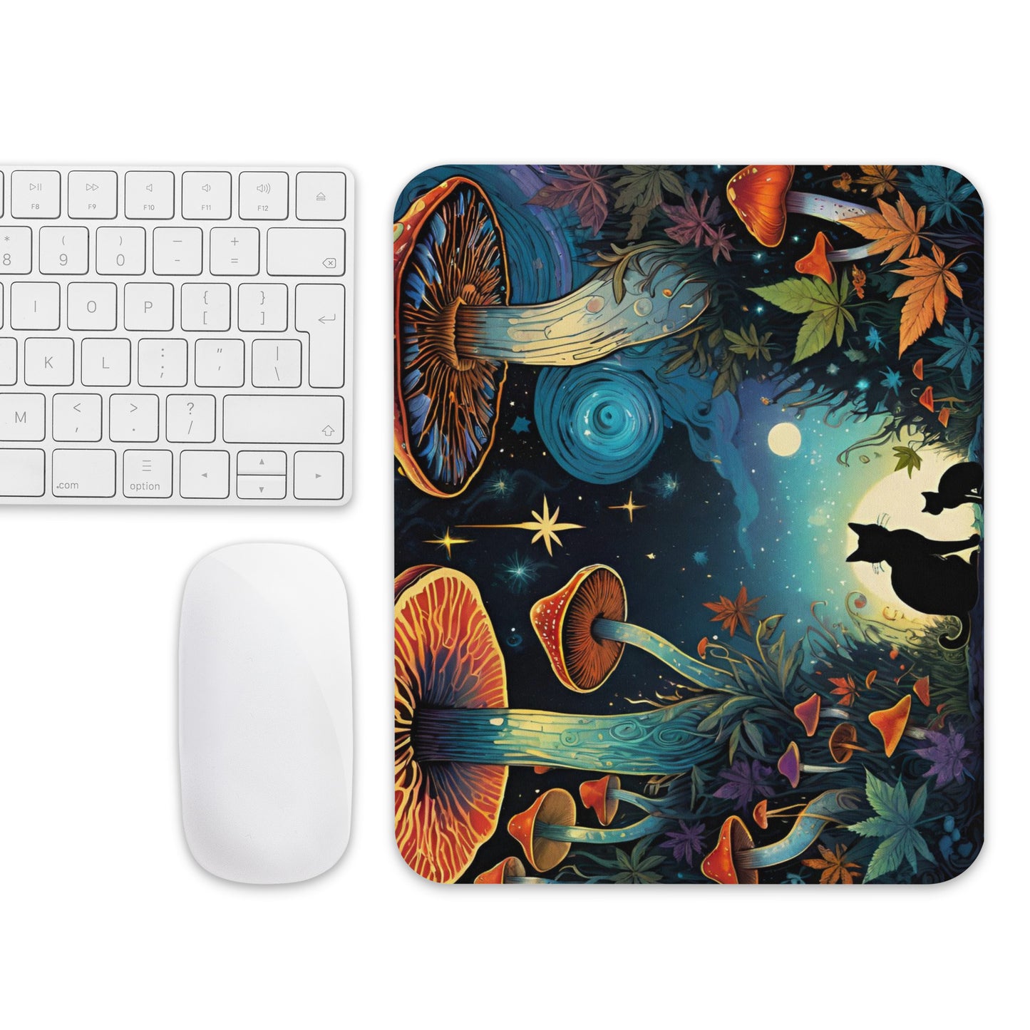 Black Cats and Psychedelic Mushrooms Mouse Pad