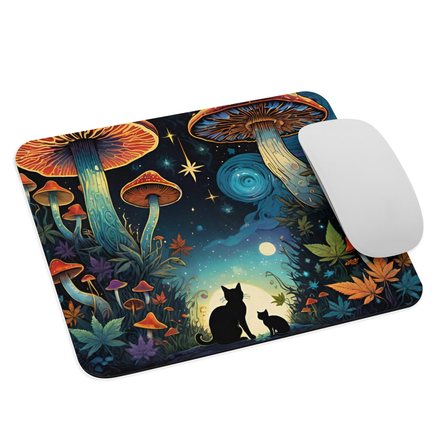 Black Cats and Psychedelic Mushrooms Mouse Pad