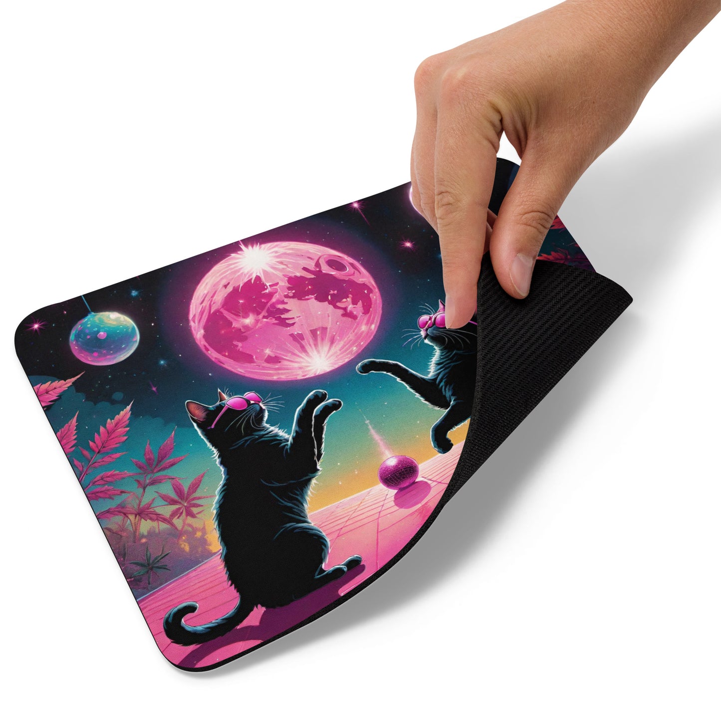 Pink Disco Cats Mouse Pad