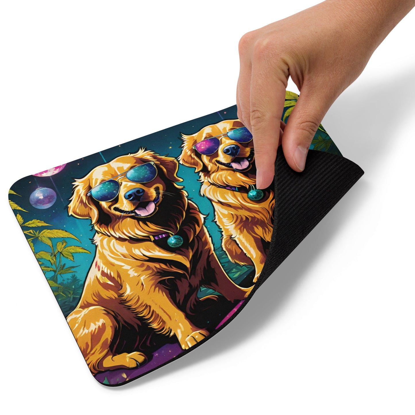 Disco Rave Golden Retriever Dogs Mouse Pad