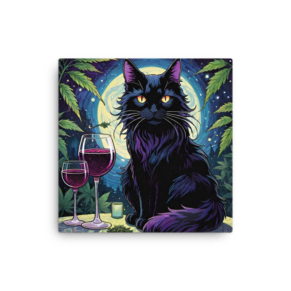 Black Marijuana Cat on Thin Canvas