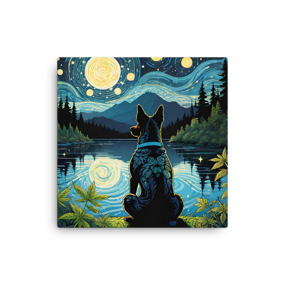 Starry Night Marijuana Dog on Thin Canvas