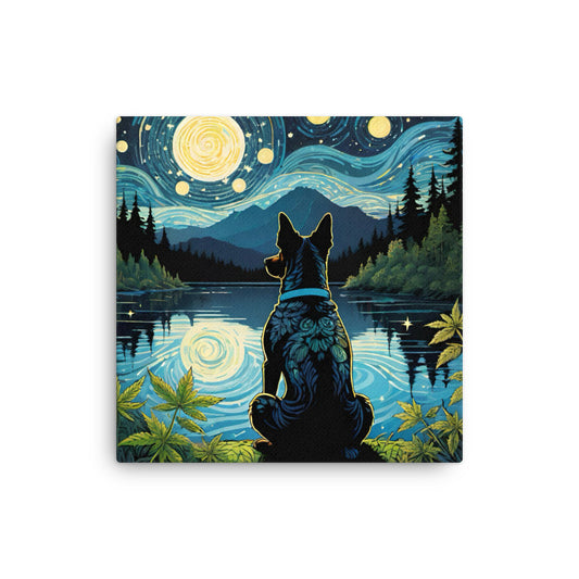 Starry Night Marijuana Dog on Thin Canvas