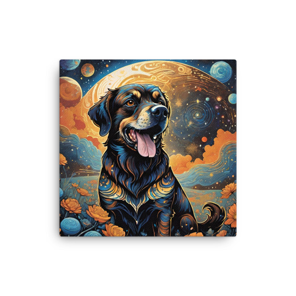 Brown Space Dog Amongst the Planets on Thin Canvas