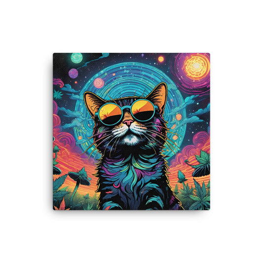 Intergalactic Space Cat with Sunglasses Amongst the Planets on Thin Canvas