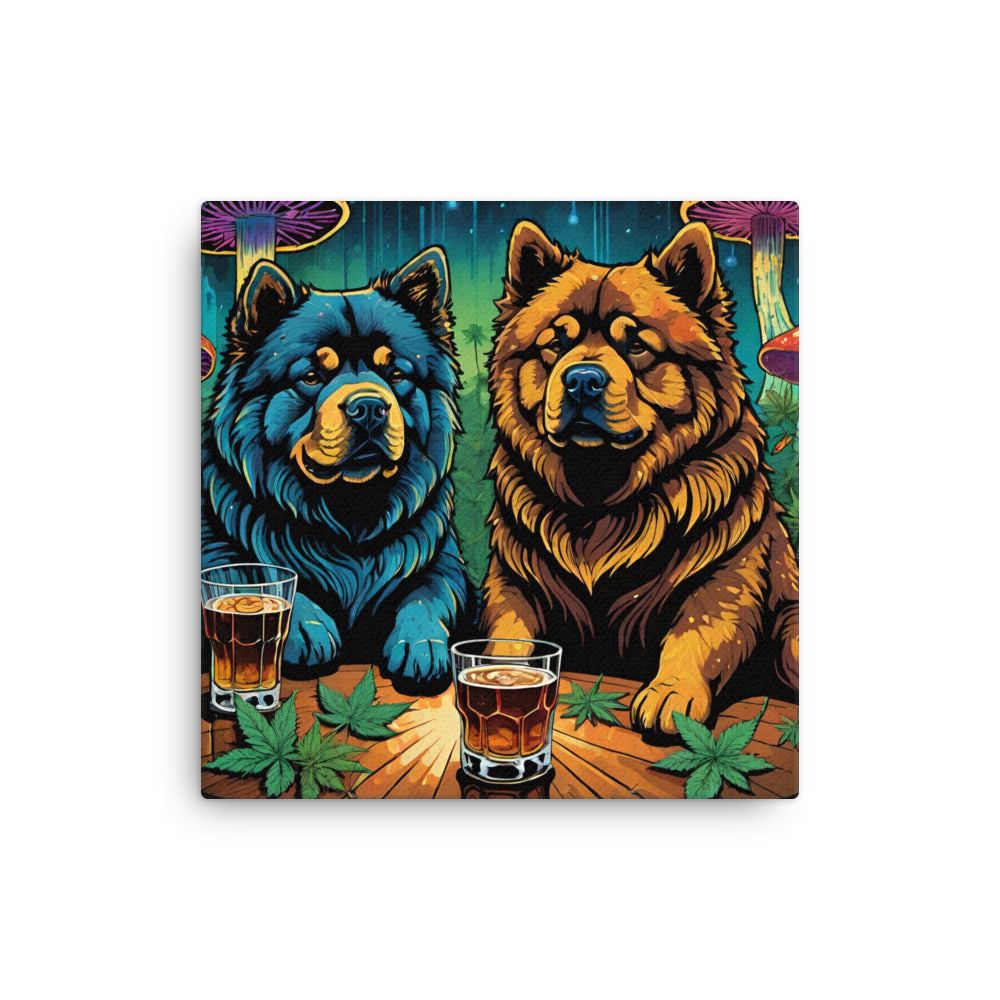 Two Whiskey Drinking Chow Chow Dogs on Thin Canvas