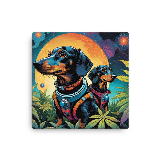 Two Space Dachshund Dogs on Thin Canvas