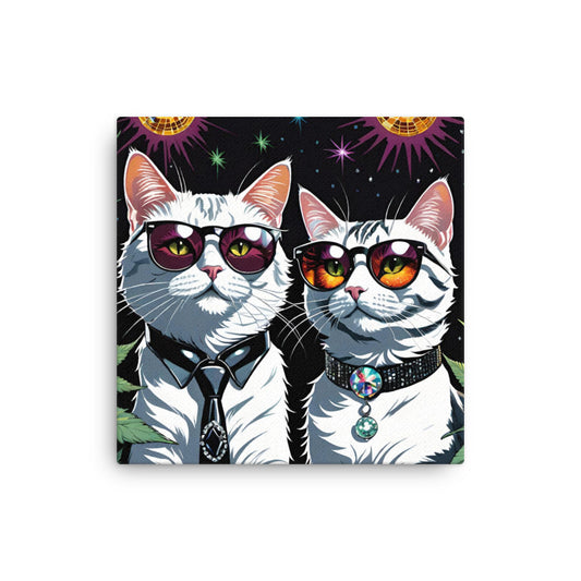 White Disco Cats on Thin Canvas