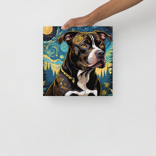Starry Night Brown Pitbull with Gold Eyes on Thin canvas