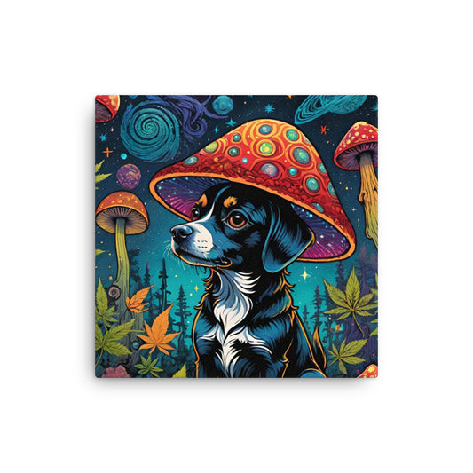 Psychedelic Mushroom Hat Dog on Thin canvas