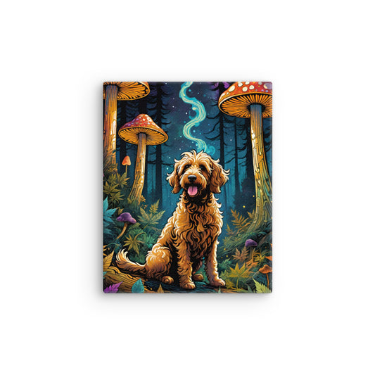 Golden Doodle with Psychedelic Mushrooms on Thin Canvas