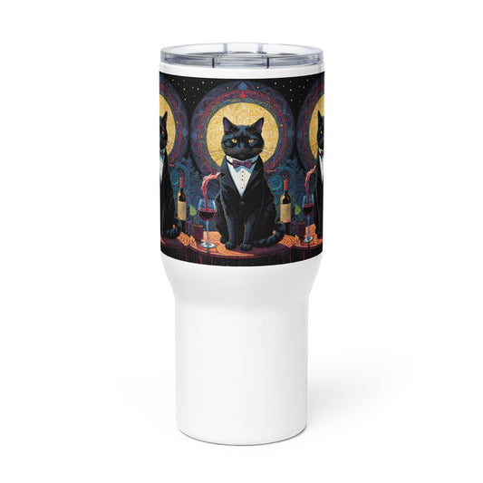 Cat in Suit with Wine Travel Mug