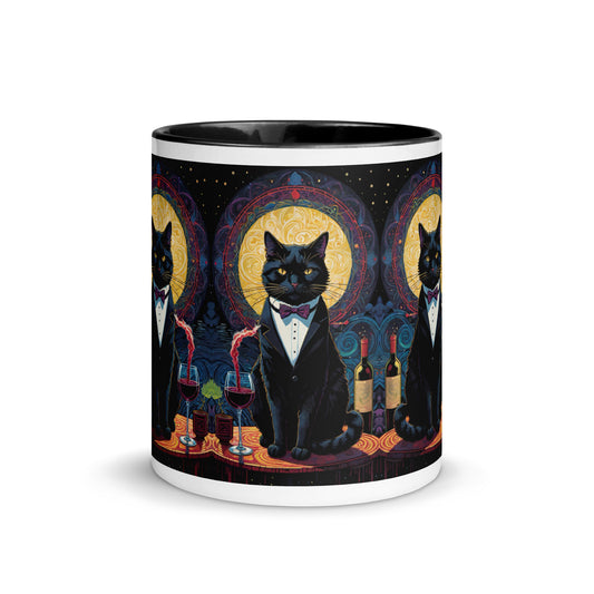 Black Cat in a Suit with Wine Mug